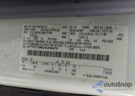 2018 Ford Transit-150 from USA, damaged, VIN 1FTYE1ZM0JKA56476